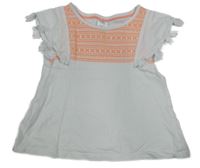 Bielo-neónově oranžové tričko so vzorom C&A