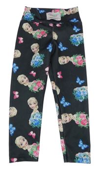 Antracitové pruhované legíny s Elsou a kvetmi