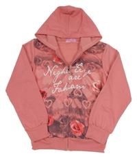 Ružová prepínaci mikina s kvetmi a kapucňou