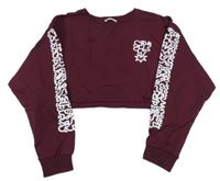 Vínová crop mikina s potlačou