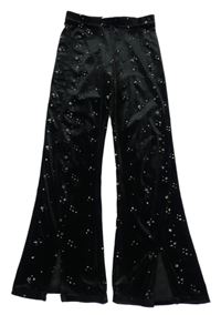 Černé sametové flare kalhoty s hvězdičkami M&S