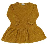Horčicové žinylkové svetrové šaty H&M