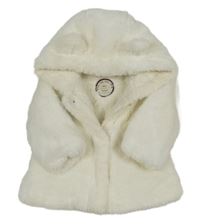 Biela kožušinová bunda s kapucňou