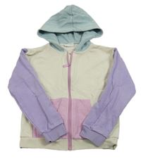 Smetanovo-fialovo-zelená prepínaci mikina s kapucňou