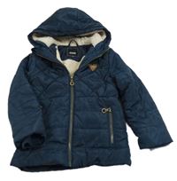 Tmavomodrá šušťáková zimná bunda s kapucňou