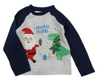 Sivo-tmavomodré tričko so Santou a dinosaurom Primark