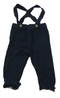 Tmavomodré pletené žebrované kalhoty s kšandami So Cute