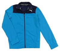 Tyrkysovo-tmavomodrá sportovní funkční propínací mikina Puma 