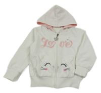 Biela prepínaci mikina s mačkou a kapucňou Mona Star