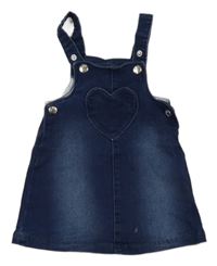 Tmavomodré teplákové riflové laclové šaty s kapsou