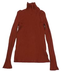 Rezavé žebrované triko s rolákem C&A