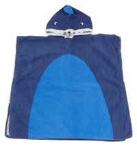 Tmavomodré froté osuškové pončo s kapucí - žralok