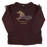 Mahagónovoá mikina s jednorožcem z flitrů a volánikmi Next