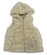 Béžová kožušinová podšitá vesta s kapucňou Zara