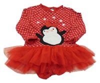 Červené kvietkovane body s tučňákem a tutu sukní Early Days