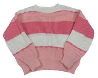 Ružovo-biely pruhovaný crop sveter