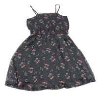 Sivé šifónové šaty s palmami a plameňáky Yigga