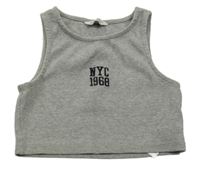 Šedý žebrovaný crop top s nápisem Primark