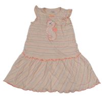 Svetloružové prúžkované bavlnené šaty s mořským koníkem Topolino