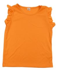 Oranžový rebrovaný top s volánikmi