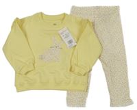 Nové - 2set - Žltá mikina so zajíčkem + biele kvetované tepláky F&F