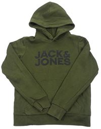 Khaki mikina s logom a kapucňou JACK&JONES