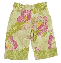 Svetložlté kvetované plátenné nohavice