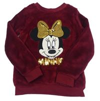 Bordó chlpatá mikina s Minnie s flitrami zn. Disney