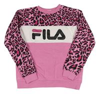 Ružovo-biela mikina s logom a vzorom FILA