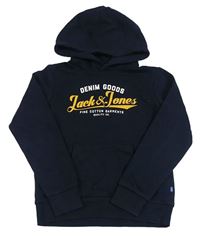 Tmavomodrá mikina s logem a kapsou a kapucí JACK&JONES