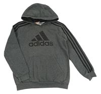 Tmavosivá melírovaná mikina s vreckom a kapucňou Adidas