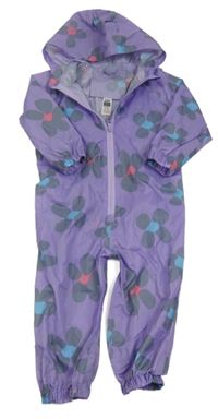 Fialová květovaná šusťáková nepromokavá kombinéza s kapucí St. Bernard