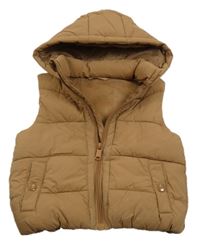 Hnedá prešívaná šušťáková zateplená vesta s kapucňou St. Bernard