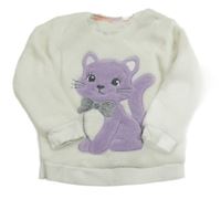 Biela plyšová mikina s mačičkou Smile