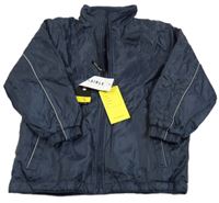 Nové - tmavomodrá kockovaná šušťáková jarná obojstranná bunda s ukrývací kapucňou Deer Park