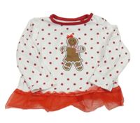 Bielo-červené bodkovaná é tričko s perníčkem a tylovým volánikom lupilu