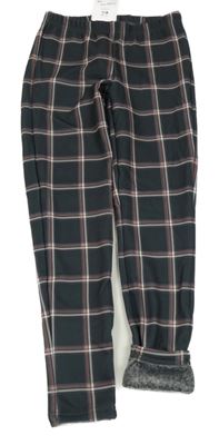 Nové - tmavošedo-starorůžové kostkované teplákové zateplené legíny YIGGA