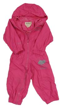 Tmavorůžová šusťáková nepromokavá funkční kombinéza s obláčky a kapucí REGATTA