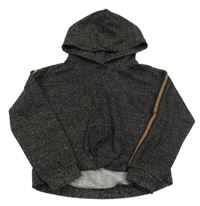 Čierno-zlatá melírovaná crop mikina s pruhmi a překřížením a kapucňou RESERVED