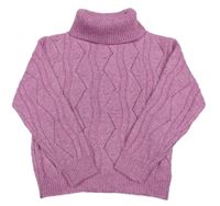 Tmavorůžový melírovaný vzorovaný pletený rolák PRIMARK
