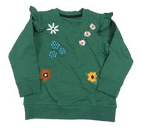 Tmavozelená mikina s kvietkami a volánikmi