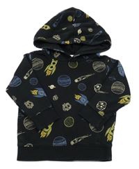 Čierna mikina s raketami a planetami a kapucňou H&M
