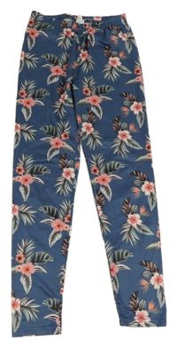 Tmavomodrošedé legíny s kvetmi a lístečky SHEIN