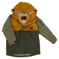 Tmavokhaki-medovo-khaki šusťáková přechodová bunda s nášivkou a kapucí Next