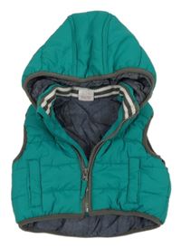 Modrozeleno-tmavosivá prešívaná šušťáková zateplená vesta s kapucňou miniclub