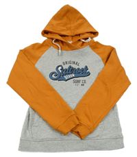 Šedo-tmavooranžová melírovaná mikina s logem a kapsou a kapucí SALTROCK