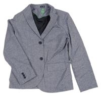 Tmavomodro-bílé melírované vzorované lněné sako WE