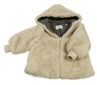 Smetanový kožešinový zateplený kabát s kapucí ZARA