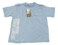 Nové - svetlomodré tričko s nápismi a vreckom Rebel