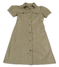 Béžové koženkové propínací šaty s límečkem RIVER ISLAND